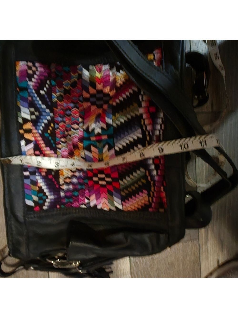 Colorful Patterned Black Leather Women's Bag - Picture 13 of 15